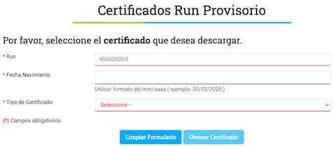 Acceso online FONASA para certificados con RUT provisorio
