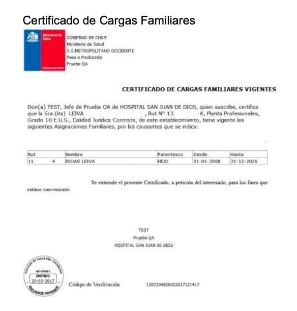 Certificado de Cargas Familiares FONASA