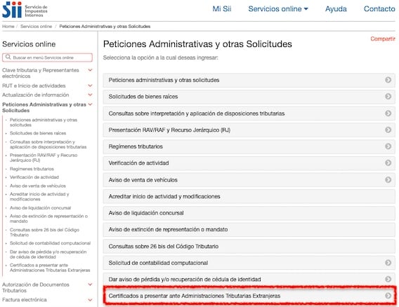 Sacar Certificados SII gratuitos a presentar ante Administracones Tributarias Extranjeras