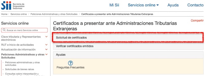 Solicitud de Certificados en línea gratuitos SII