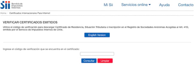 Verificar certificados fiscales SII en línea