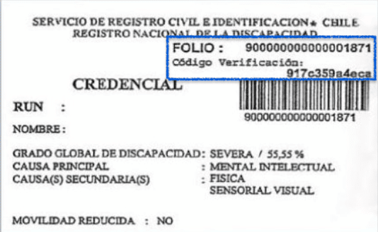 Localizar folio y código de verificación en la credencial de discapacidad