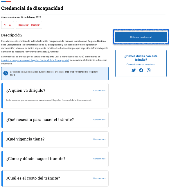 Obtener la credencial de discapacidad online Chile Atiende