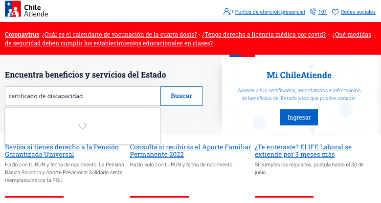 Buscar certificado de discapacidad Chile Atiende online
