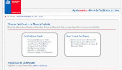 Sacar certificado de estudios MinEduc Chile gratis por internet