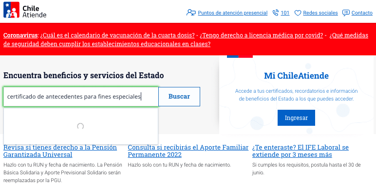 Obtener certificado de antecedentes para fines especiales online ChileAtiende gratis