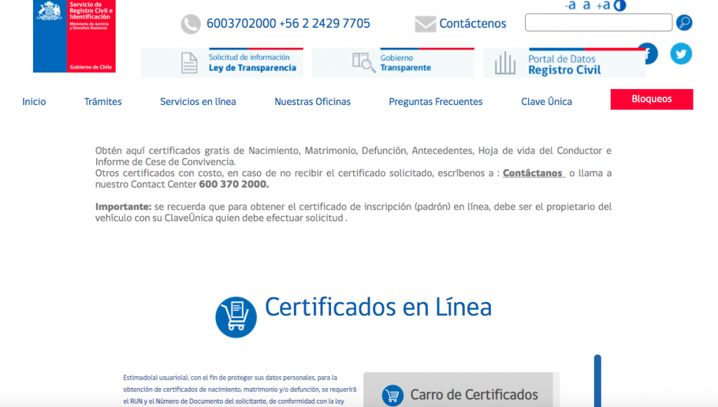 Certificados de Registro Civil en linea