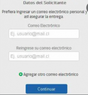 Datos del solicitante de certificados en línea Registro Civil trámite