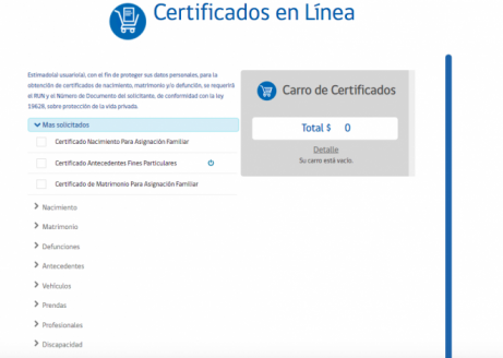 Certificados en línea Registro Civil