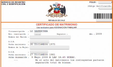 Certificado de Matrimonio para Asignación Familiar Registro Civil gratis en línea