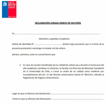 Declaración jurada simple de soltería Registro Civil Chile
